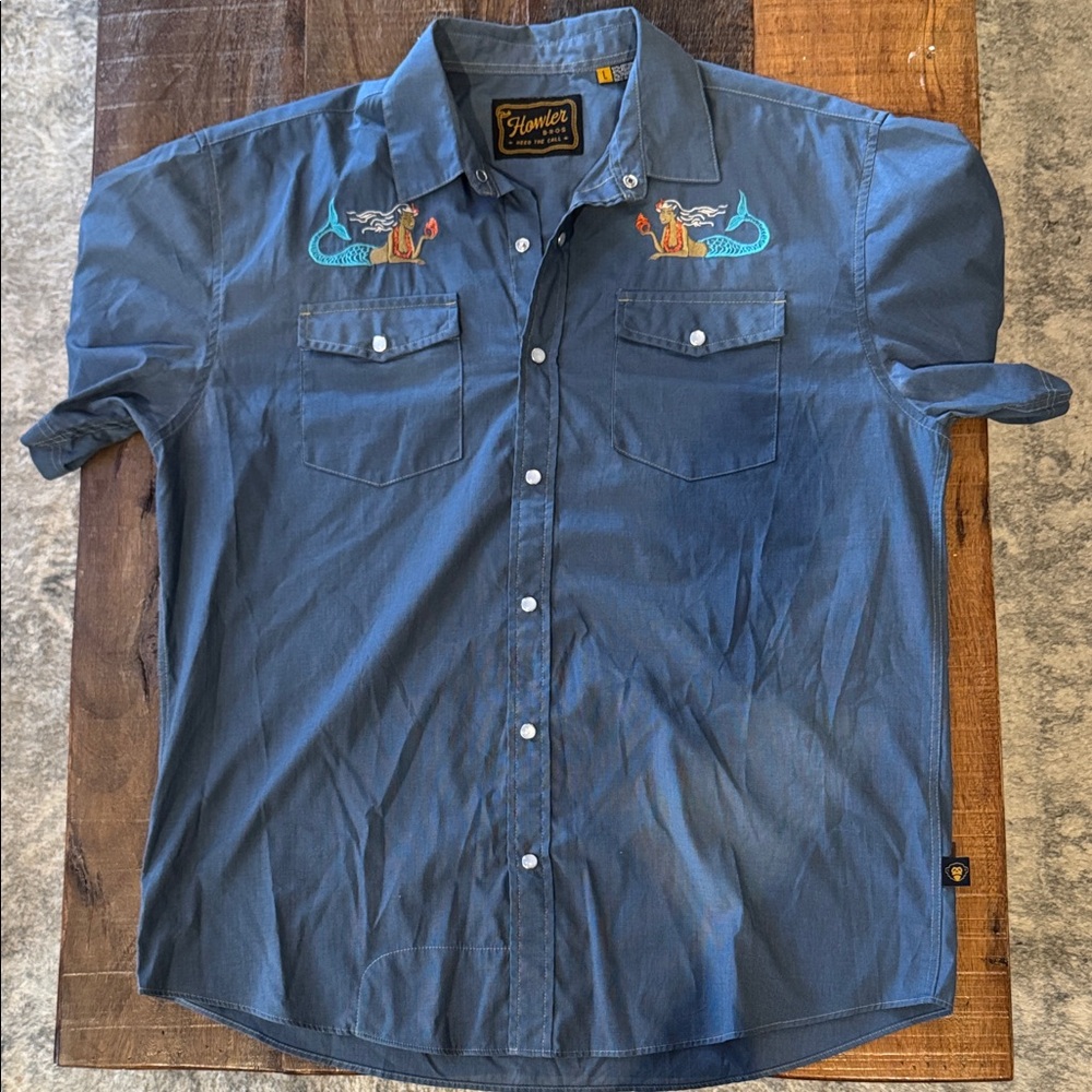 Howler Brothers Blue Embroidered Casual Shirt